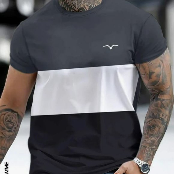 *5 for $20* Manfinity Homme Men Bird Print Colorblock Tee - Picture 1 of 1